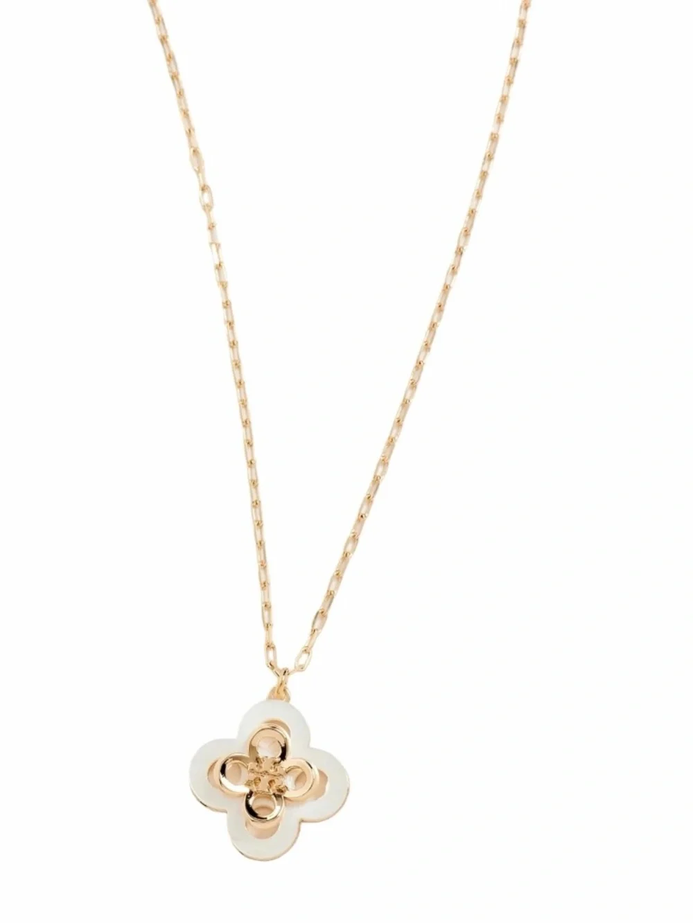 TORY BURCH • Mother-Of-Pearl Kira Clover Logo Pendant Necklace